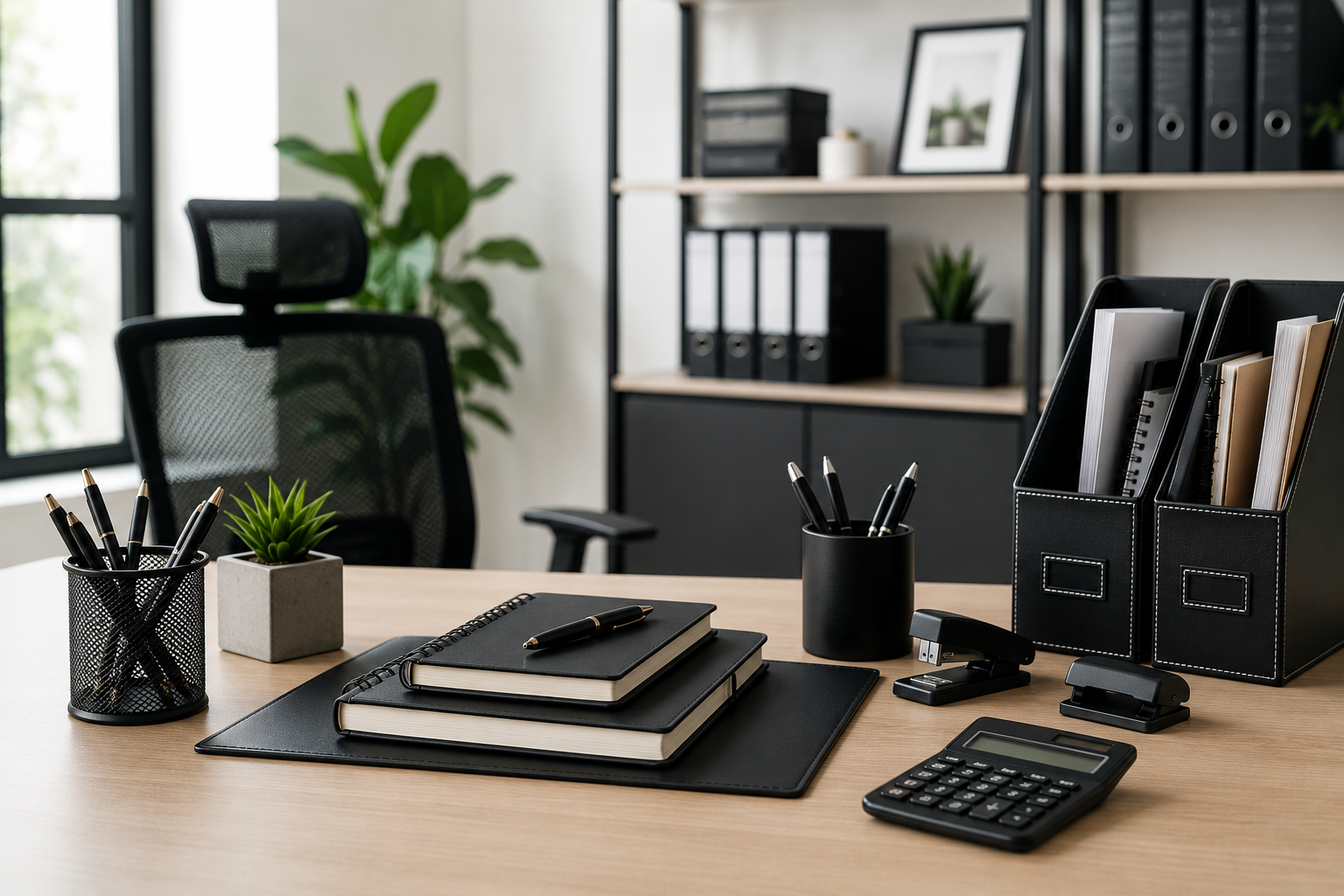 Modern professional office desk workspace setup